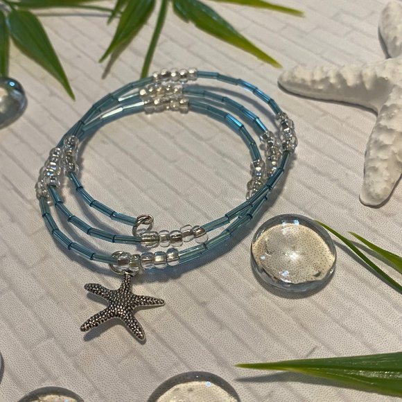 Starfish Bracelet Glass Beads Blue - Picture 2 of 3